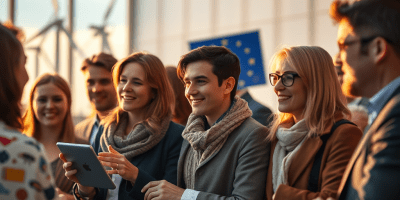 Persone europee in contesto urbano, visual simbolico della strategia Europa 2020 per una crescita intelligente, sostenibile e inclusiva.