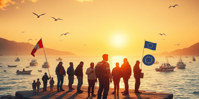 Visual simbolico dell’operazione Frontex Plus nel Mediterraneo, tra assistenza tecnica all’Italia, gestione condivisa dei flussi migratori e sorveglianza delle frontiere esterne UE.