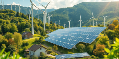 Visual simbolico dell’impegno dell’Unione europea contro i cambiamenti climatici, tra riduzione delle emissioni, energia pulita e transizione verso un’economia a basse emissioni di carbonio.