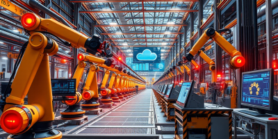 Industria 4.0: immagine con robot nelle fabbriche del mercato unico europeo