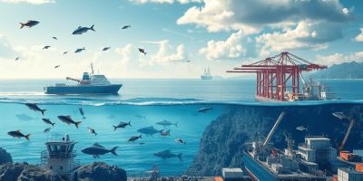 immagine che rappresenta il concetto di "Economia Blu" o economia del mare