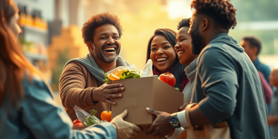 immagine che rappresenta visivamente i temi della donazione alimentare e della lotta allo spreco alimentare nell'Unione Europea