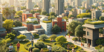 immagine raffigurante un paesaggio urbano vibrante e sostenibile che incarna il concetto di Una città per tutti