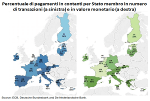 Percentuale di pagamenti in contanti in Europa per Stato membro