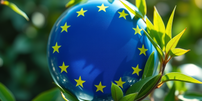 Foto del globo terrestre immerso nella natura con stelle UE