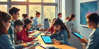 Alunni in una classe multimediale e digitale per accompagnare il post sul piano di azione 2021-2027 dell'UE sull'istruzione digitale