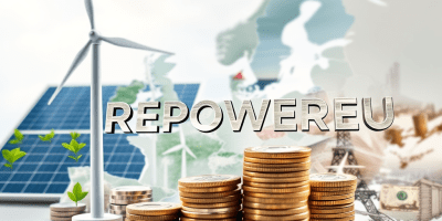 immagine che presenta una rappresentazione composita del piano REPowerEU, sottolineando il tema dell'indipendenza energetica per l'Unione Europea