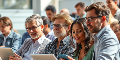 immagine raffigurante un gruppo eterogeneo di adulti impegnati in varie attività di formazione e apprendimento, che simboleggiano l'istruzione permanente e lo sviluppo delle competenze