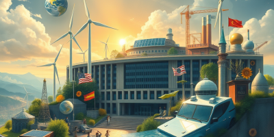 Rappresentazione concettuale del programma di lavoro 2024 della Commissione europea: paesaggio simbolico con turbine eoliche, infrastrutture digitali, cittadini in assemblea e simboli UE, evocando transizione verde, semplificazione normativa, sicurezza economica e democrazia partecipativa.