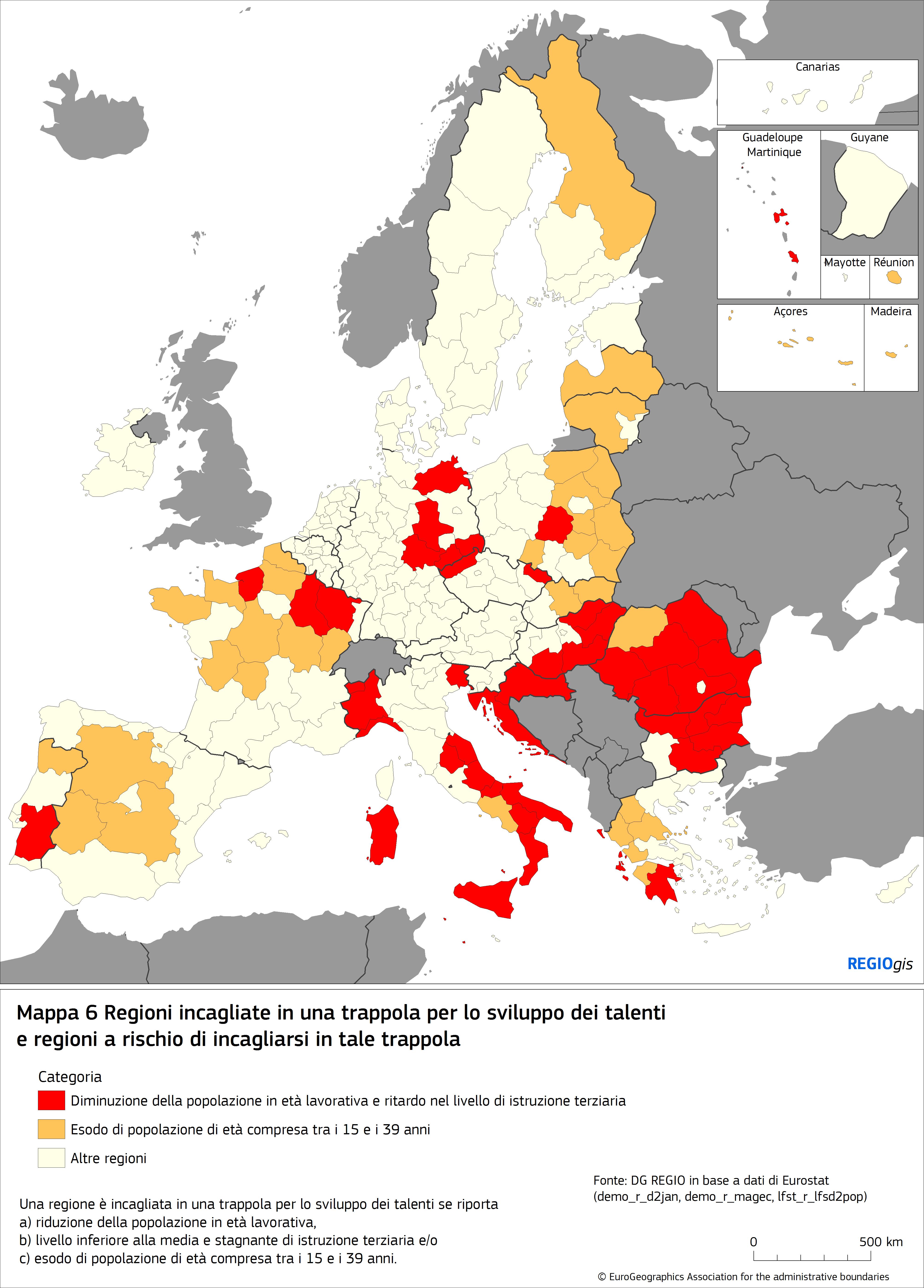 Mappa regioni UE nella trappola dello Sviluppo