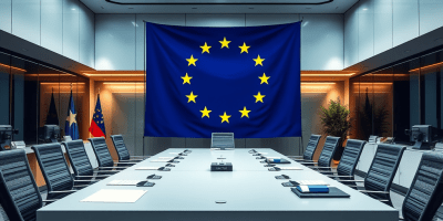 Sala riunioni della Commissione europea: spazio istituzionale dove si definiscono le priorità politiche 2024–2029, tra transizione verde, difesa e riforma dei Trattati.