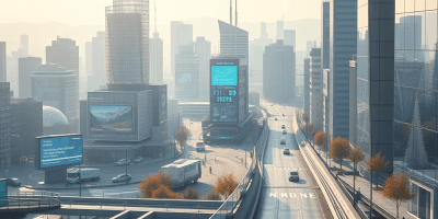 Città intelligente stilizzata, visual simbolico delle sfide digitali europee e delle raccomandazioni UE per il Decennio Digitale.