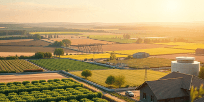 Terreni agricoli al tramonto, visual simbolico della PAC 2028–2034 nei Piani di partenariato europei.