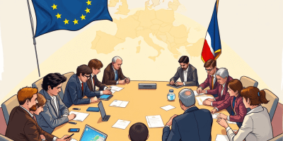 Illustrazione di rappresentanti dei diversi Stati membri dell’UE riuniti in un comitato, simbolo dell’amministrazione condivisa europea.
